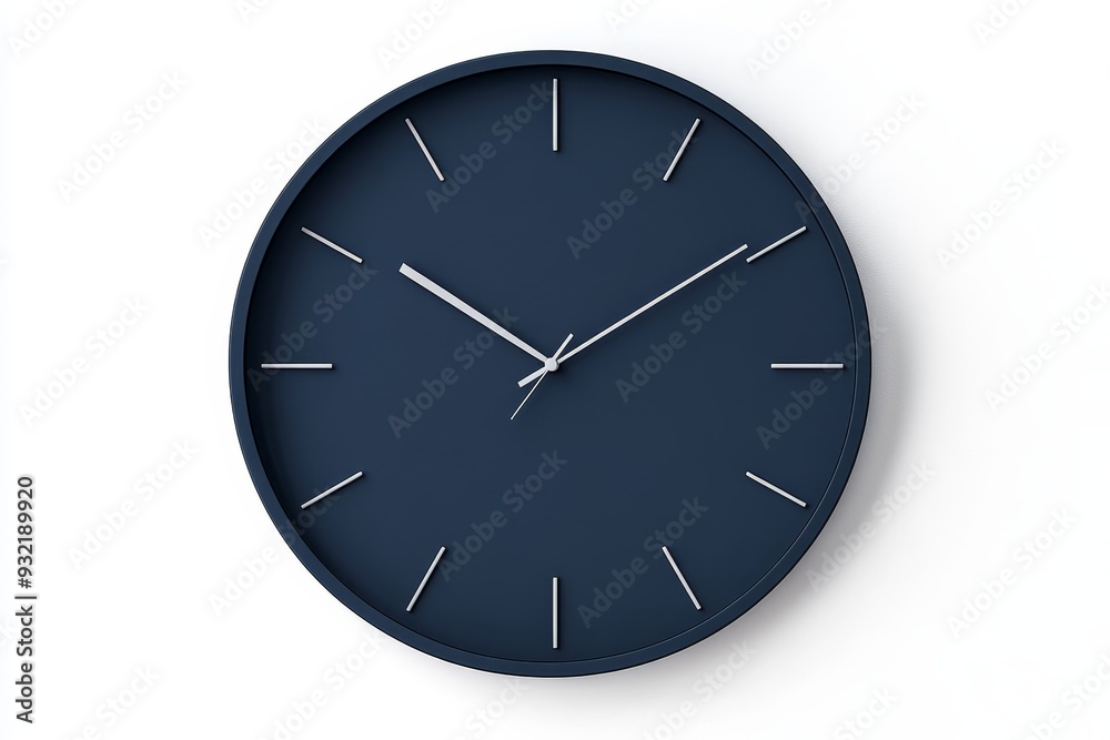Modern Blue Wall Clock with Silver Hands - A minimalist blue wall clock with silver hands on a white background. It symbolizes time, productivity, efficiency, organization, and simplicity. Modern Blue Wall Clock with Silver Hands - A minimalist blue wall clock with silver hands on a white background. It symbolizes time, productivity, efficiency, organization, and simplicity.