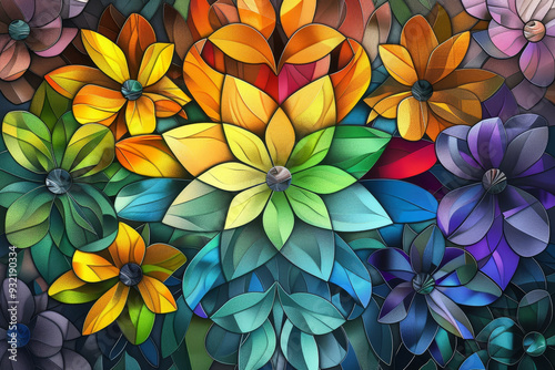 A colorful flower arrangement with a rainbow of colors