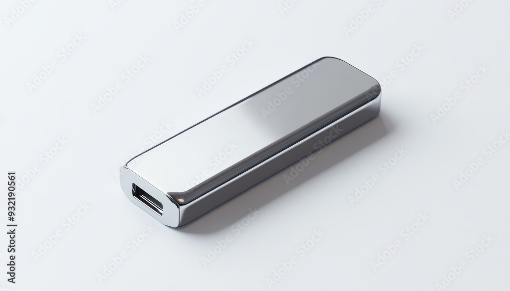 sleek and modern flash drive with its flat body and shiny surface, perfectly positioned on the left side sleek and modern flash drive with its flat body and shiny surface, perfectly positioned on the left side