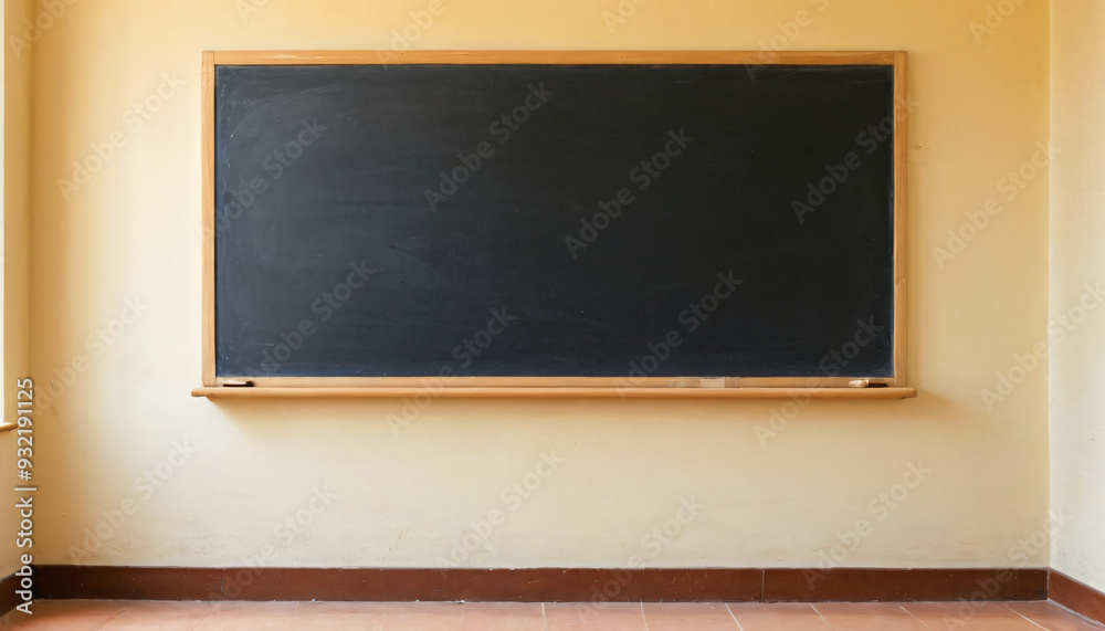 Empty blackboard at school, school walls with slight cracks Empty blackboard at school, school walls with slight cracks