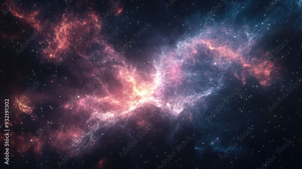 Naklejka premium Abstract visual of interstellar nebulae with delicate, shimmering traces of stardust and glowing energy.