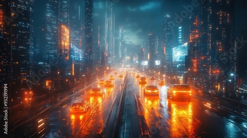 futuristic smart city at twilight glowing networks connecting sleek skyscrapers holographic displays and autonomous vehicles navigating neonlit streets