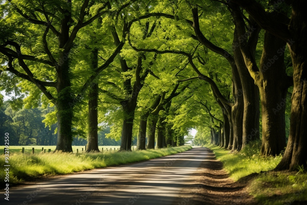 Naklejka premium Amazing country road with trees lining it during image