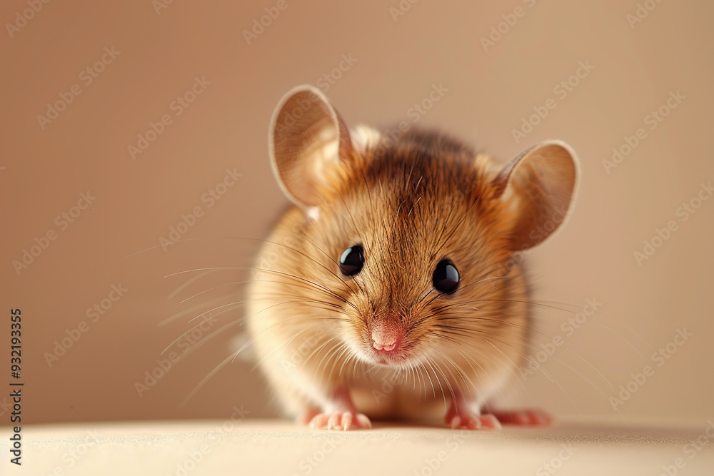 Cute brown mouse on beige background