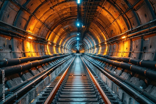 A tunnel with a train track inside