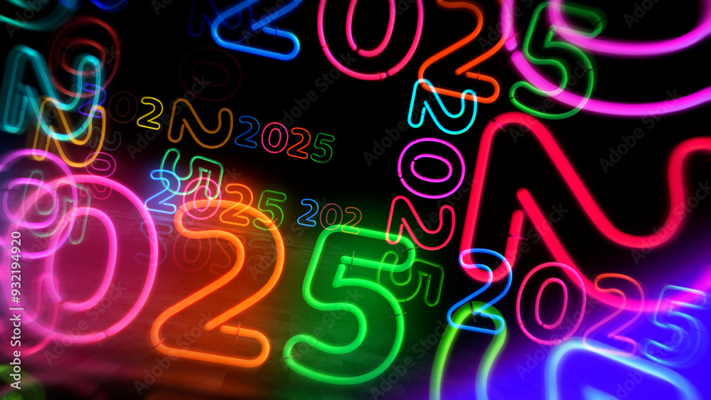 2025 year symbol neon light 3d illustration 2025 year symbol neon light 3d illustration