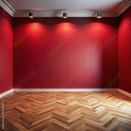 empty room with red curtains and spotlights