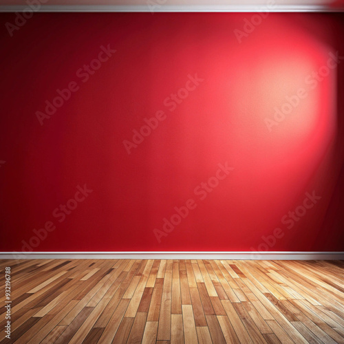 empty room with red wall and wooden floor