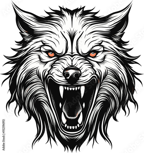 Werewolf silhouette vector image, Cool wolf Head logo for t-shirts and tattoos