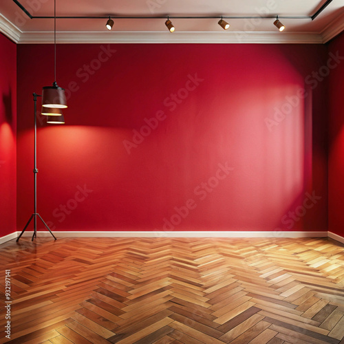 empty stage with red curtains and spotlights