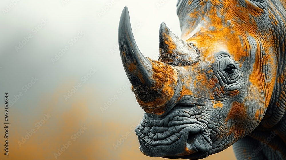 rhinoceros isolated on white background Close-up 