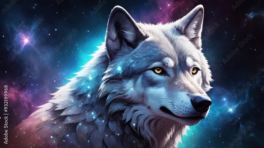 Abstraktes Galaxie Wolf Gemälde Im Weltraum Abstraktes Galaxie Wolf Gemälde Im Weltraum