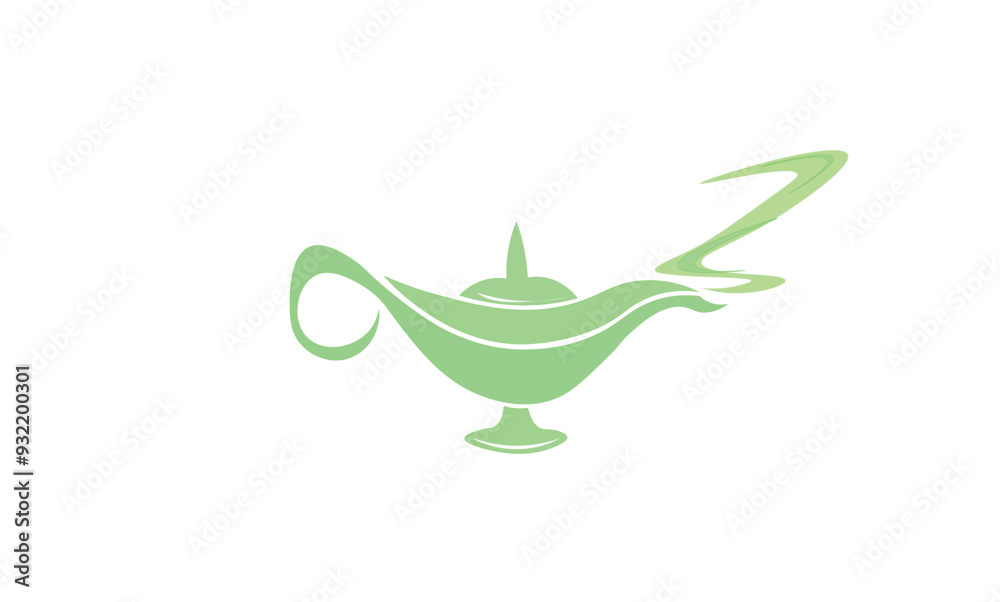Line art green magic lamp isolated on white Line art green magic lamp isolated on white
