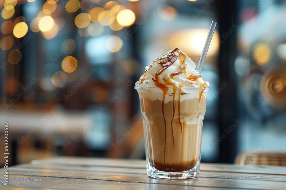 Iced coffee latte in cup on lights background