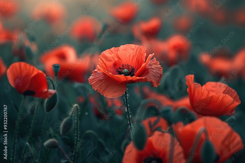 Obraz premium Red poppy flowers on field