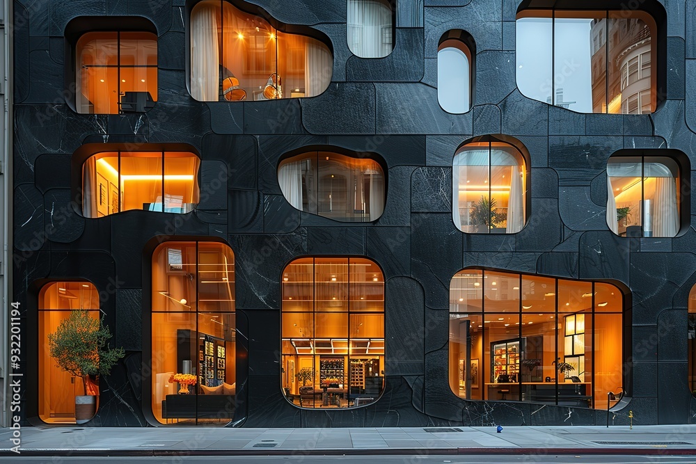 Fototapeta premium A large building with many windows and a black facade