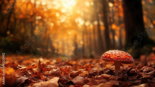 Fly agaric mushroom in autumn forest photo