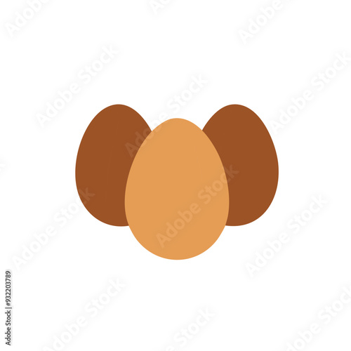 Flat icon of three brown eggs. Isolated vector illustration of organic free-range protein eggs. Bird eggs or Easter eggs. Minimalist food ingredient and recipe clipart for chef, baker or cook.