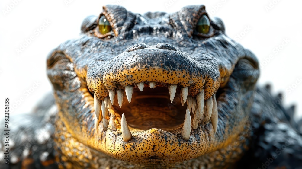 Fototapeta premium hyperrealistic 3d render of a formidable crocodile intricate details of scales teeth and textured skin captured in stunning clarity against a pure white background