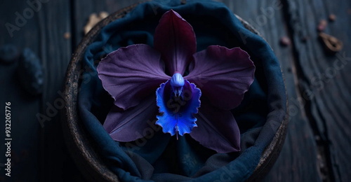violet flower on black background