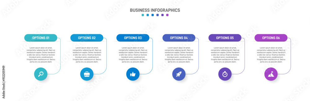 Horizontal progress bar featuring 6 arrow-shaped elements, symbolizing the six stages of business strategy and progression. Clean timeline infographic design template. Vector for presentation Horizontal progress bar featuring 6 arrow-shaped elements, symbolizing the six stages of business strategy and progression. Clean timeline infographic design template. Vector for presentation