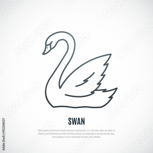White swan with raised wings illustration in line art