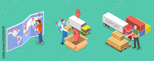 3D Isometric Flat Vector Illustration of Smart Logistics Technologies, Supply Chain Management