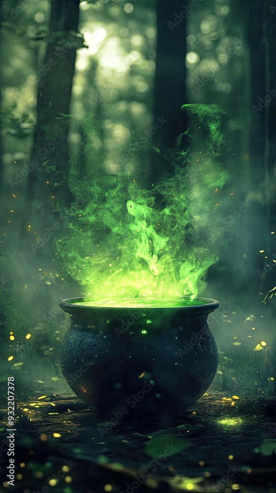 A green cauldron with smoke coming out of it A green cauldron with smoke coming out of it