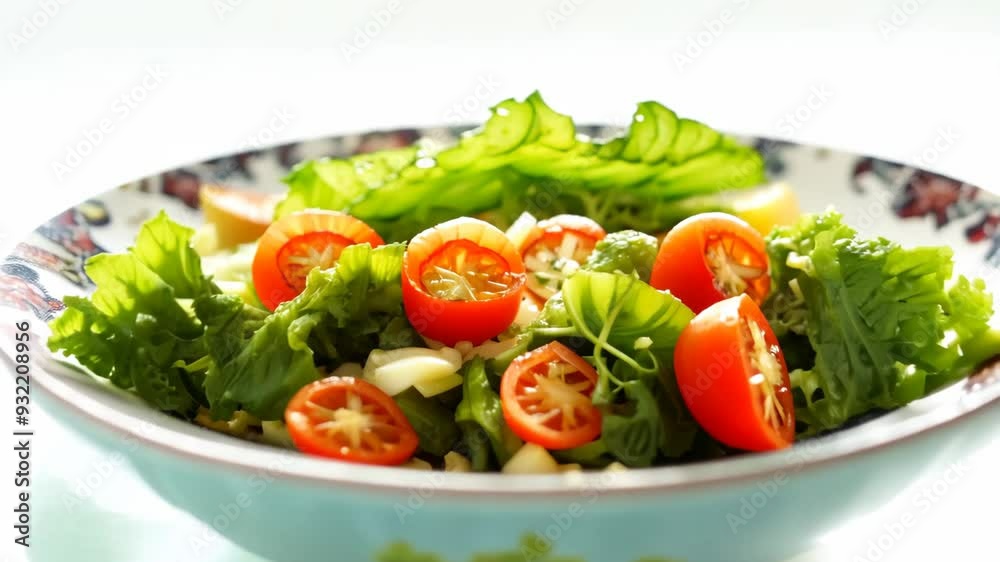 Fresh salad with cherry tomatoes and lettuce in a white bowl. Fresh salad with cherry tomatoes and lettuce in a white bowl.