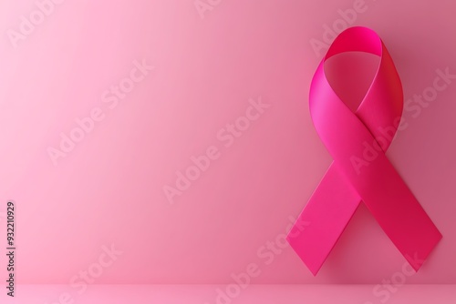 Courage symbol for breast cancer, pink ribbon, glowing background, 3D illustration