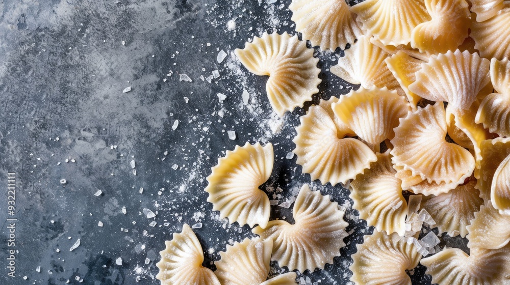 Raw Conchiglie Pasta on Table with Space for Copy