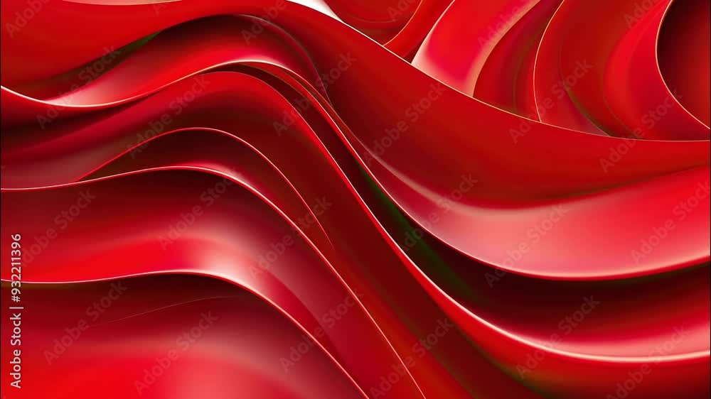 An abstract design featuring bold red waves and smooth curves, evoking a sense of energy and movement.

