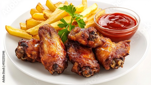 Fried chicken with chili sauce and fries