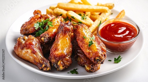 Fried chicken with chili sauce and fries