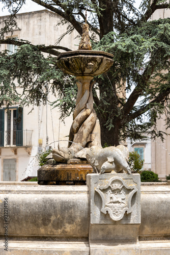 Obraz na płótnie Fountain located at Piazza Rome in front of Palazzo Ducale next to Porta di Santo Stefano, Martina Franca, Italy, Puglia w salonie
