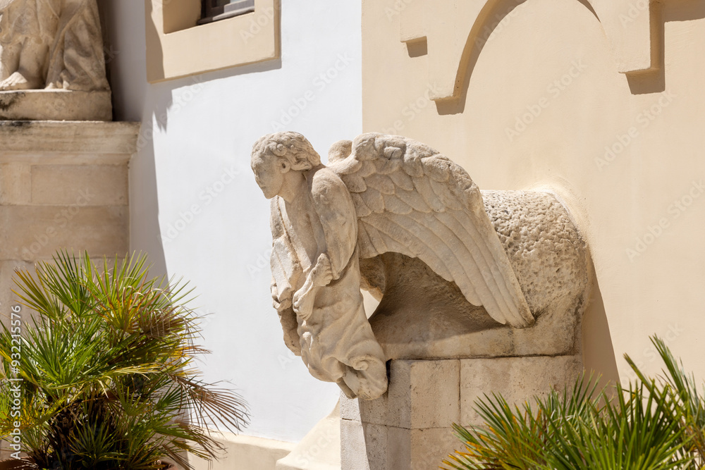Decorative facade of Roman Catholic Archdiocese of Bari-Bitonto, located next to Bari Cathedral, Bari, Italy, Apulia