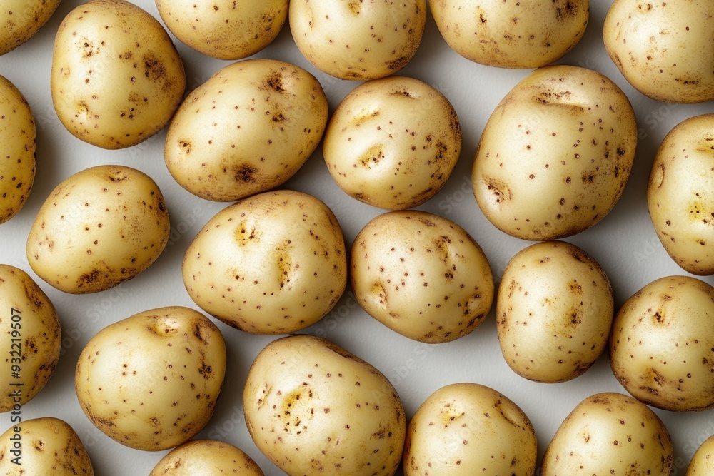 Raw yellow potatoes filling the frame in a natural food background Raw yellow potatoes filling the frame in a natural food background
