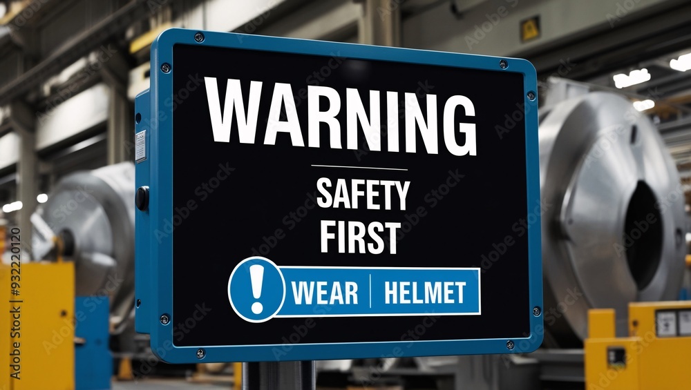 Obraz premium Please wear helmet sign warning factory industry for lift and safety first of employee and worker.