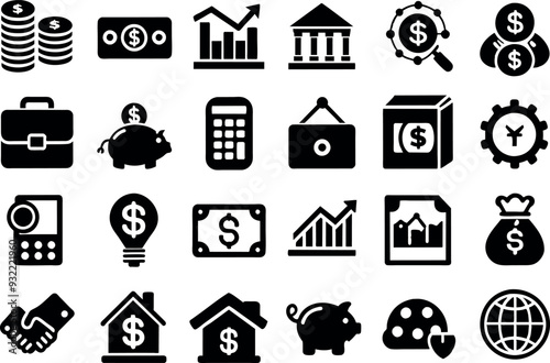 Finance related concept such as Dollar sign, bank, credit card, piggy bank, wallet & many more editable stroke outline icons isolated on white background flat vector illustration