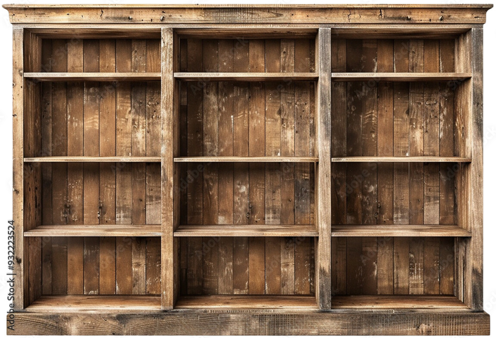 Rustic Grandeur: An expansive, antique-style bookcase crafted from reclaimed wood, exuding timeless charm and character. isolated on transparent background. Rustic Grandeur: An expansive, antique-style bookcase crafted from reclaimed wood, exuding timeless charm and character. isolated on transparent background.