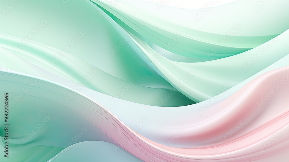 Fototapeta premium An abstract representation of swirling ribbons in pastel pink and mint green shades. 