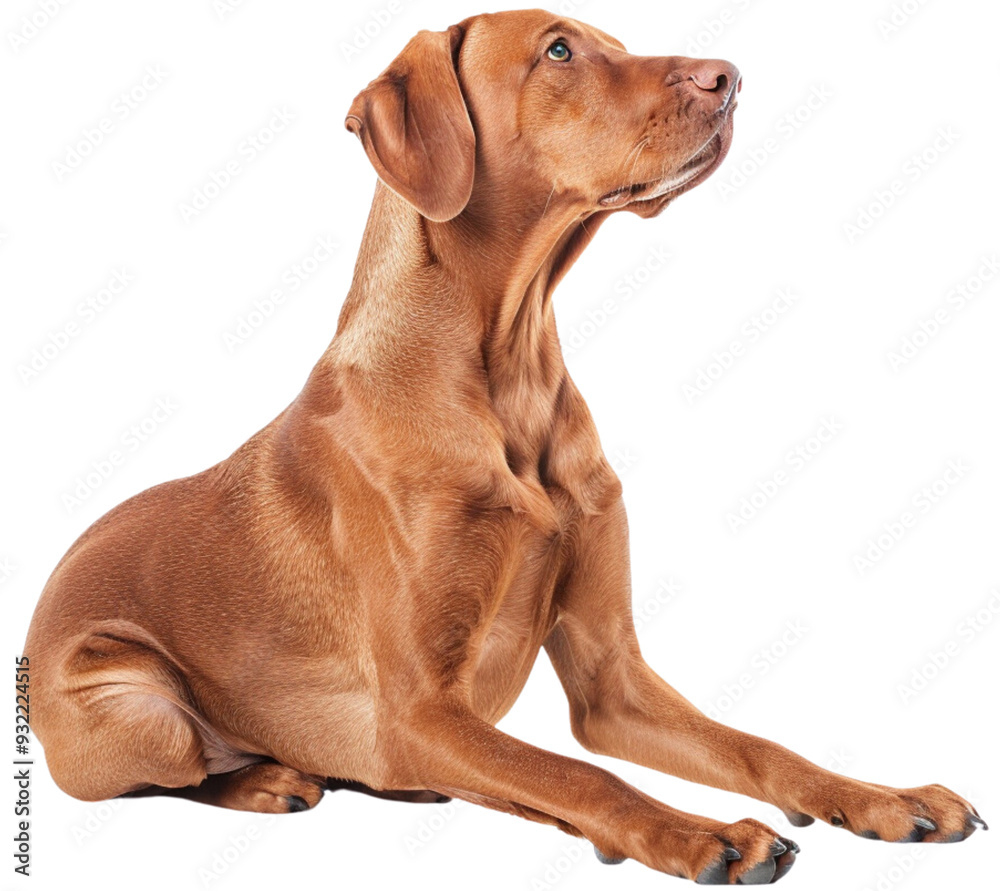 Curious Canine Gaze: A majestic Vizsla dog sits attentively, its gaze fixed upwards in a captivating display of canine curiosity, isolated on transparent background. Curious Canine Gaze: A majestic Vizsla dog sits attentively, its gaze fixed upwards in a captivating display of canine curiosity, isolated on transparent background.