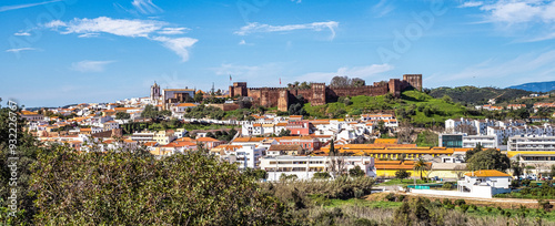 Obraz na płótnie View of Silves town buildings with famous castle and cathedral, Algarve region, Portugal w salonie