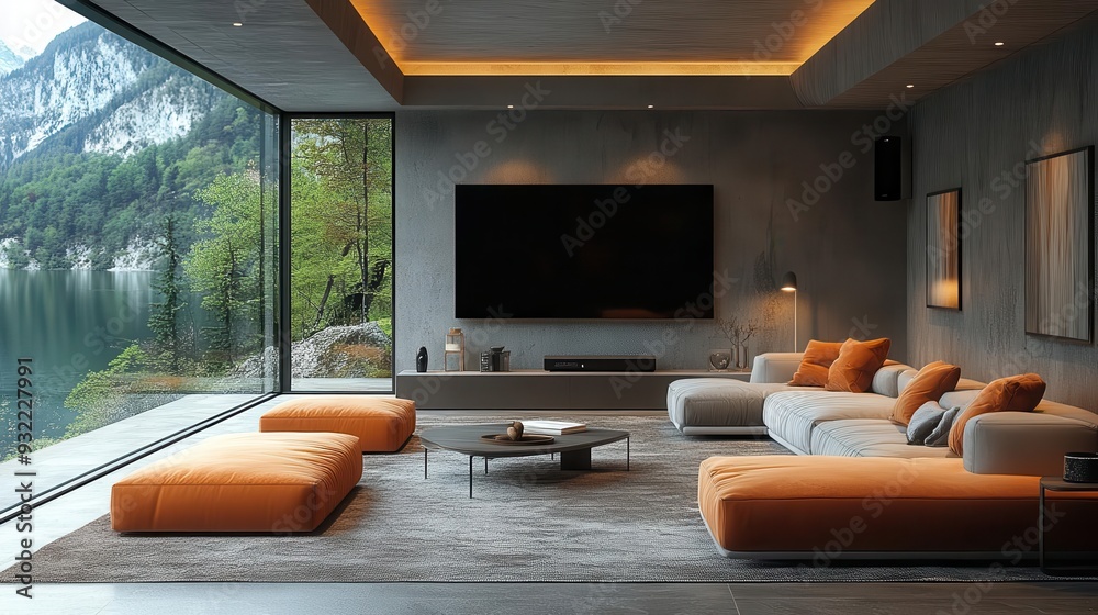 luxurious living room with oversized smart tv as focal point modern ...