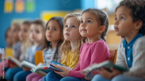 Group of kids students in elemetary school classroom are curious and ready for study new subjects. Generative ai