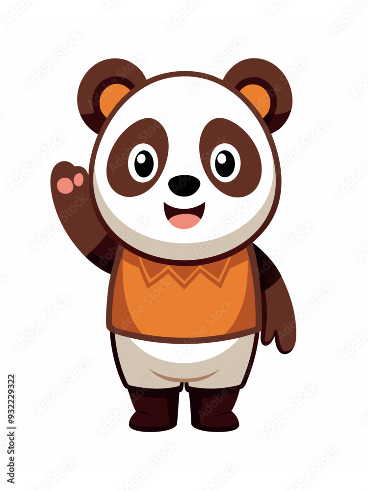 Naklejka premium a cute panda wearing brown shorts waving like saying hi