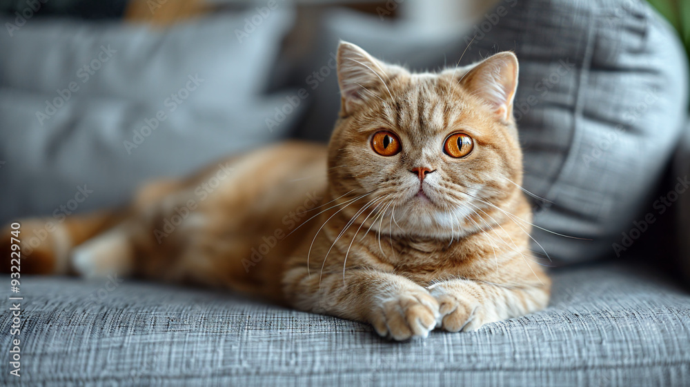 Obraz premium A ginger cat looks at its owner close-up