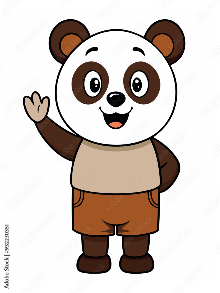 Fototapeta premium a cute panda wearing brown shorts waving like saying hi