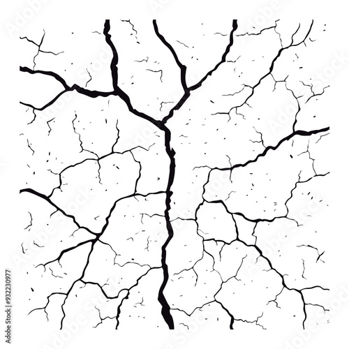 Split lines in the concrete, fissured ground, or cracks in the wall. Pattern of vector cracks on a wall backdrop 
