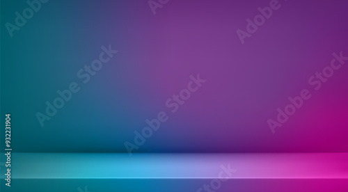 3d abstract neon studio room background. Color gradient empty wall backdrop. Mockup product presentation. Hologram platform. Showcase, promotion display. Vector illustration